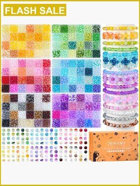 7200PCS 6mm Glass Beads Bracelet Making Kit, 144 Colors Assorted Crystal Beads